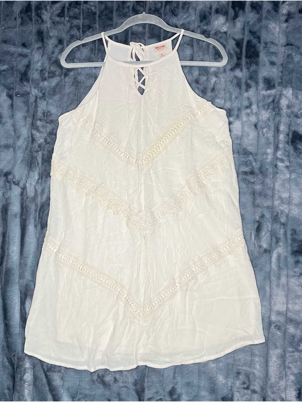 Mossimo Supply Co. White Boho Lace Crochet Halter Dress Lace-Up Medium